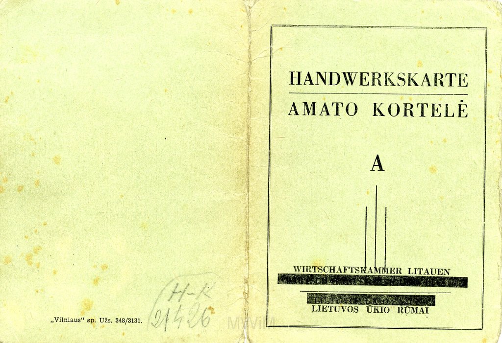 KKE 5745.jpg - (niemiecko-litewski) Dok. Legitymacja właściciela zakładu Antoniego Graszko, Wilno, 21 VIII 1942 r.